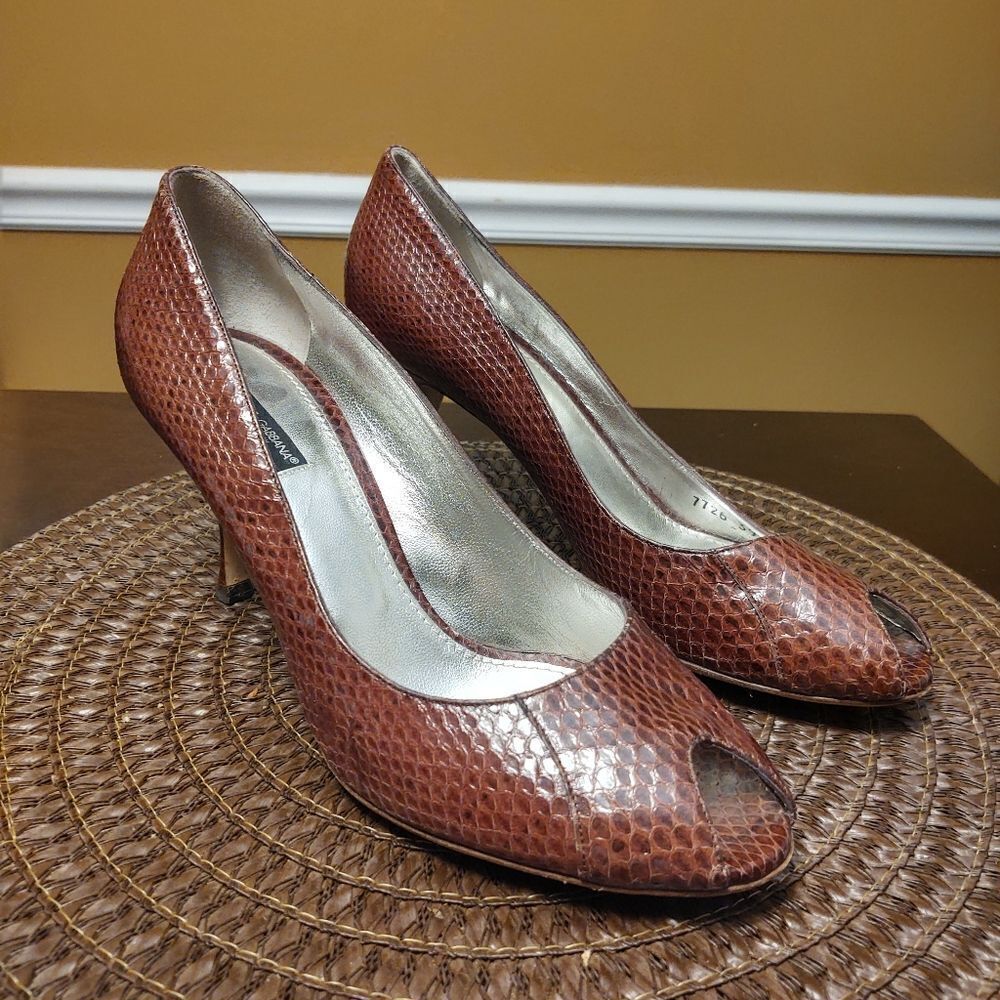 Dolce and Gabbana Snakeskin Peep Toe Heels Size 39